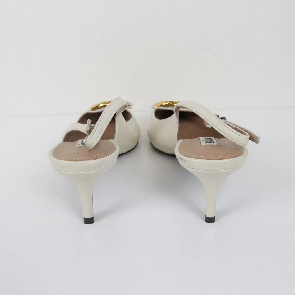 Anthropologie Bibi Lou Barr Kitten Heels 38 7 Cream Leather Pointed Toe